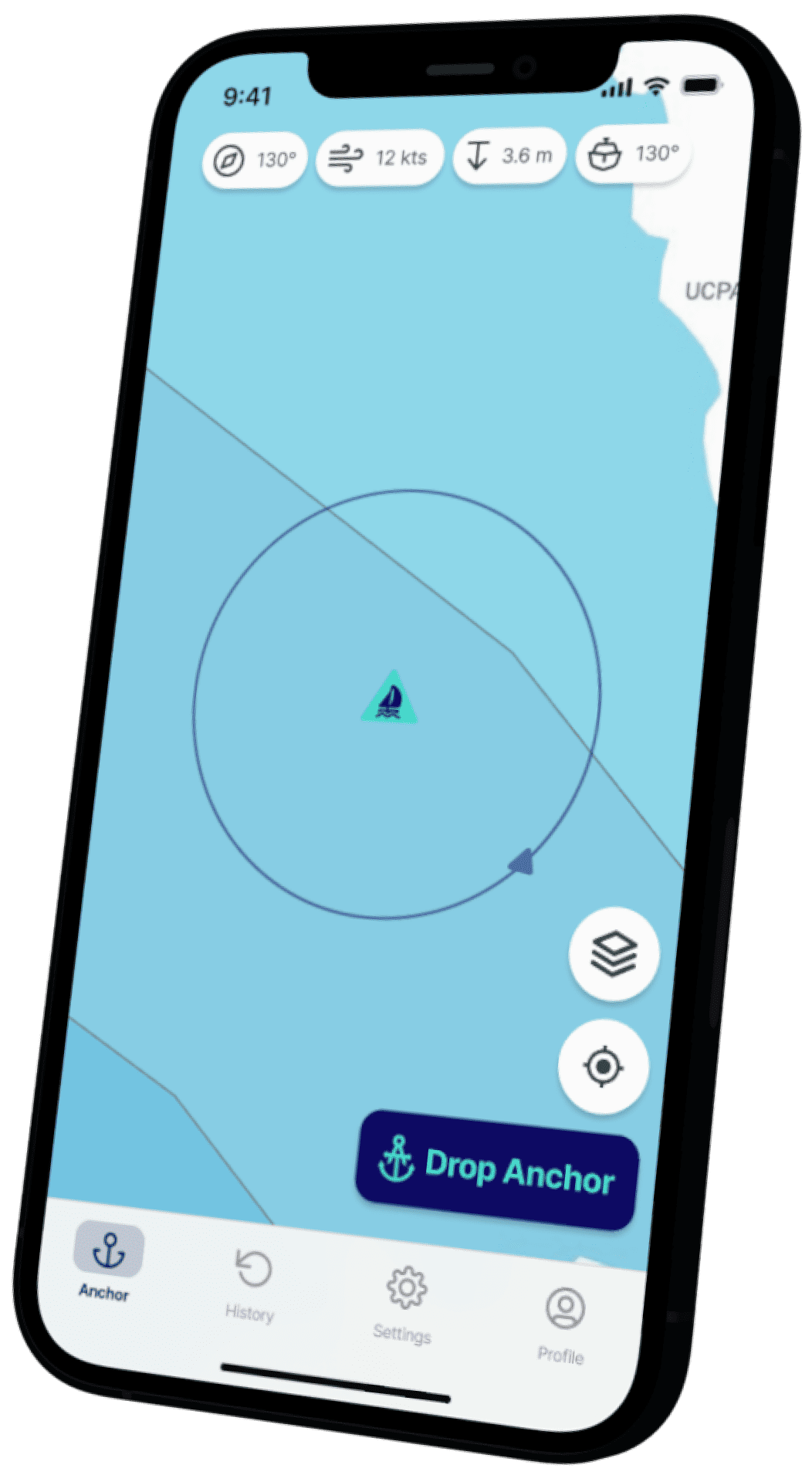 A secondary mock-up of the phone displaying the Anchorly App